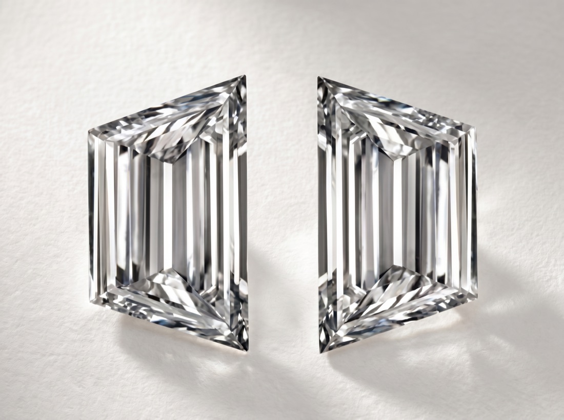A perfectly matched pair of trapezoid side-stone diamonds